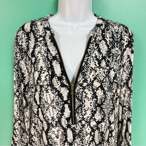 Calvin Klein Black & White Snakeskin Animal Print Quarter Sleeve Top Size M - Picture 3 of 8
